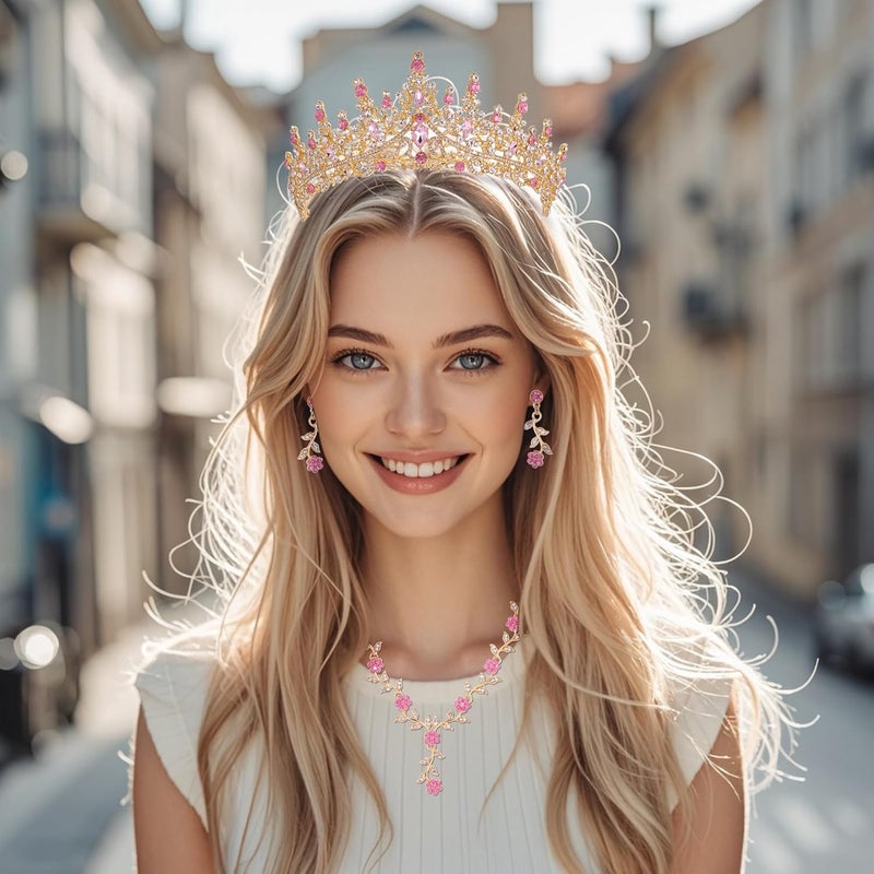 Kamirola Tiaras and Crowns for Women,Tiaras Earrings Necklace, Crystal Bridal Jewelry Set (TR48) - Image 4